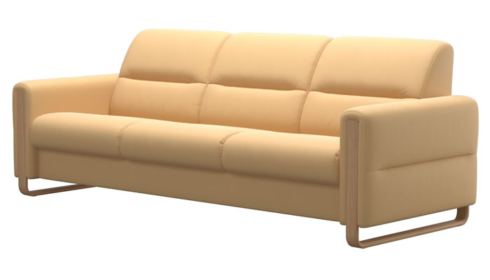 Stressless Fiona 3 Seater Sofa Wood Arm in Batick Yellow Leather